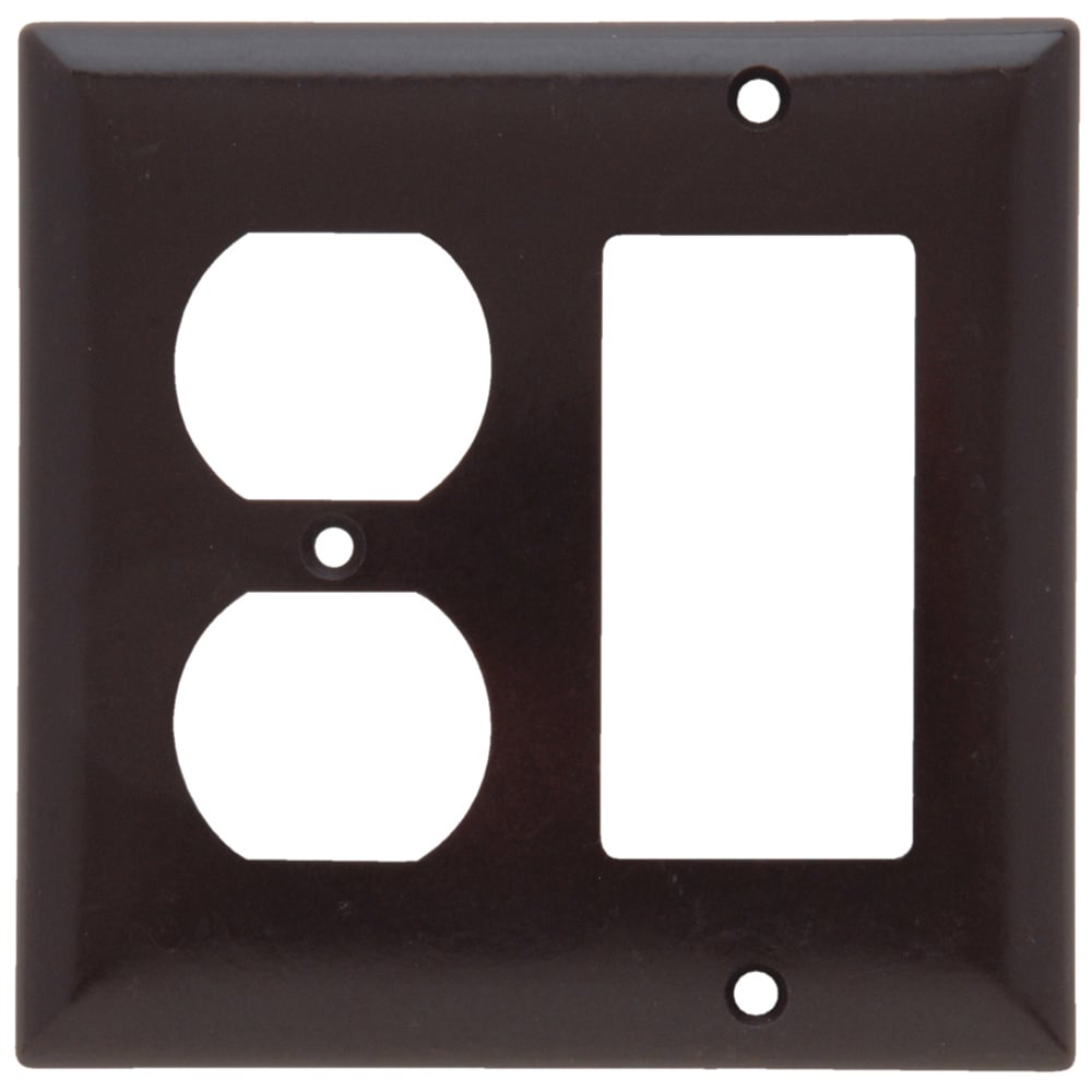 Combination Wall Plate, 1 Duplex Receptacle and, 1 Decorator, Two Gang, Brown
