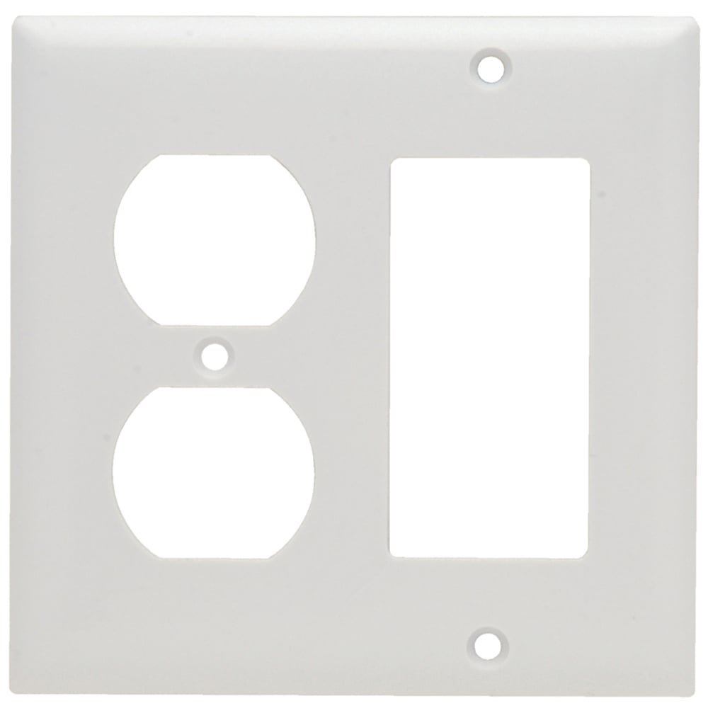 2-Gang Combination Wall Plate, 1 Duplex Receptacle and 1 Decorator, White