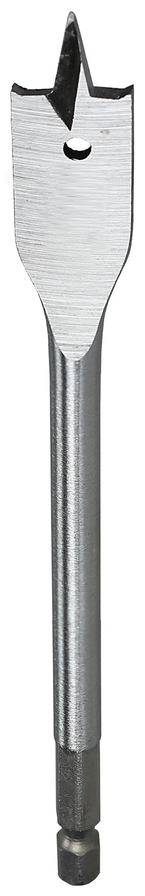 Spade Drill Bit, 1-1/8 in. Size, Hex shank type, Cold Forged Steel material, 6 in. drilling depth