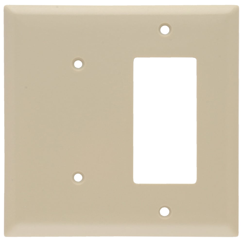 2-Gang Combination Junior Jumbo Wall Plate, 1 Blank and 1 Decorator, Strap Mount, Brown