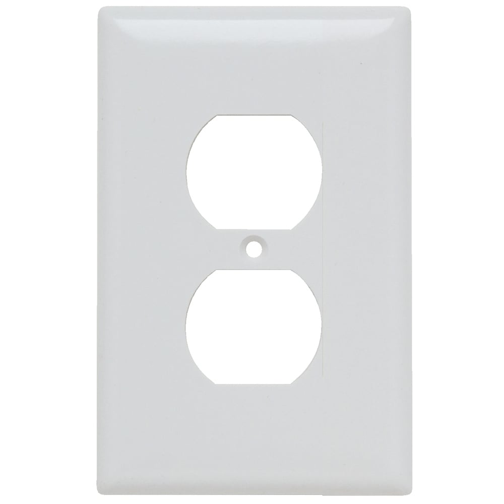 Smooth Wall PlateJunior-Jumbo single gang, duplexmolded of non-combustible mar-proof material. It is resistant to discoloration, grease, oil, solvent, and moisture. The seven standard colors available -- Ivory, White, Brown, Gray, Black, Red, and Light Almond.