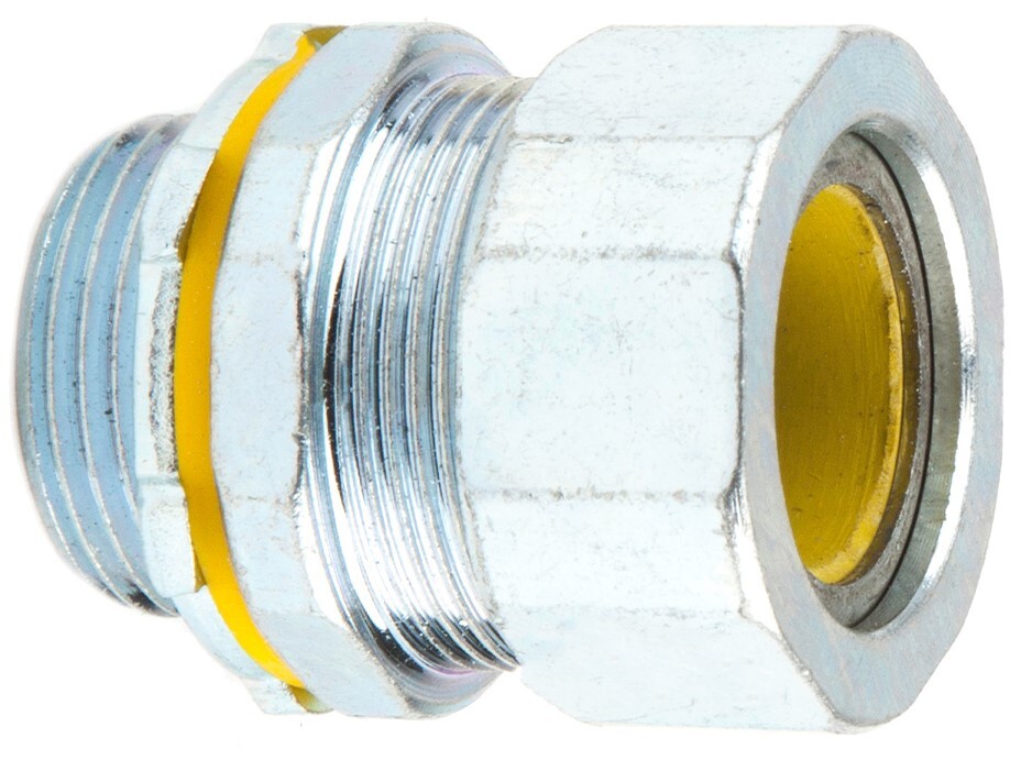 Steel Strain Relief Connector, 1 in. Size, 0.650 to 0.750 in. conductor range, Zinc Plated Finish, Yellow