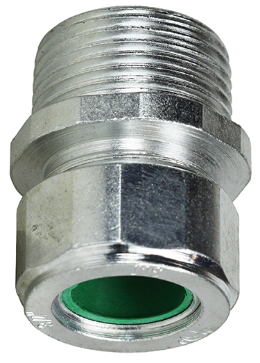 Steel Strain Relief Connector, 3/4 in. Size, 0.450 to 0.560 in. conductor range, Zinc Plated Finish, Green