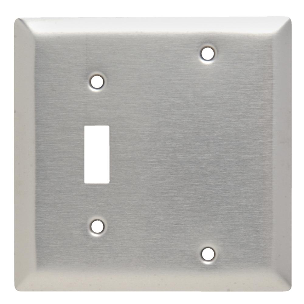 2-Gang Combination Wall Plate, 1 Toggle Switch and 1 Blank, Box Mount, 302 Stainless Steel