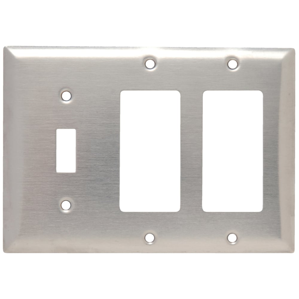 Combination Wall Plate, 1 Toggle Switch and, 2 Decorator, Three Gang, 302 Stainless Steel