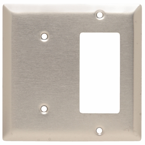 Combination Wall Plate, 1 Blank and, 1 Decorator, Two Gang, 302 Stainless Steel