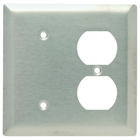 2-Gang Combination Wall Plate, 1 Blank and1 Duplex Receptacle, Strap Mount, 302 Stainless Steel