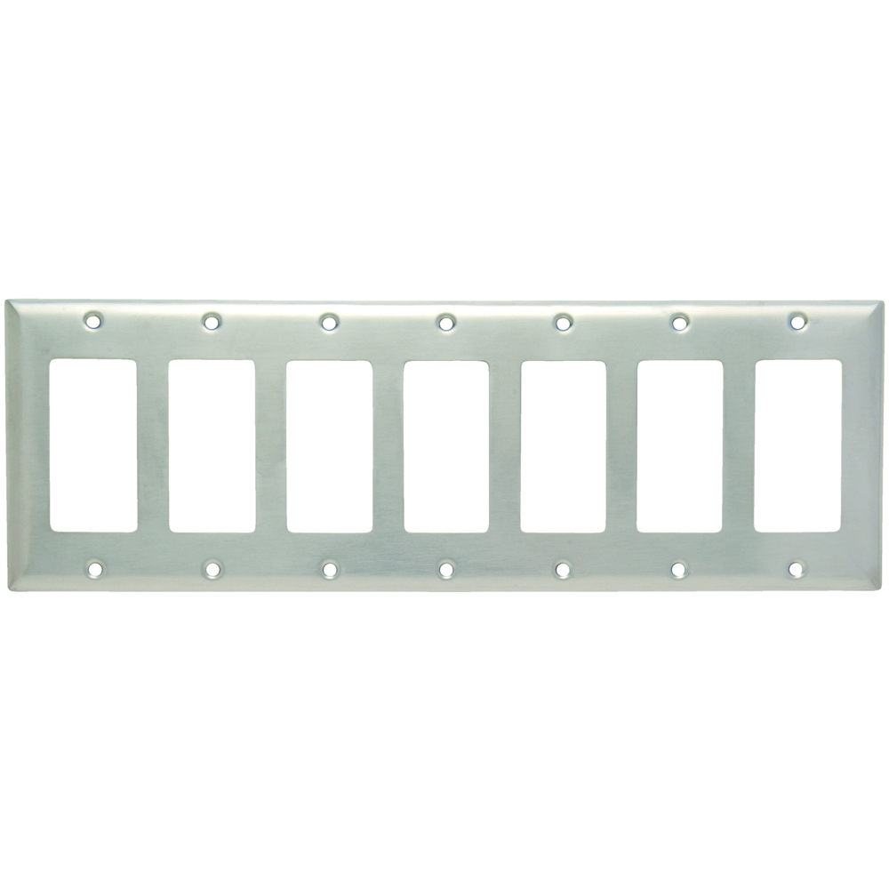 Smooth Metal Wall Plate, 7gang Decorator, 302 Stainless Steel