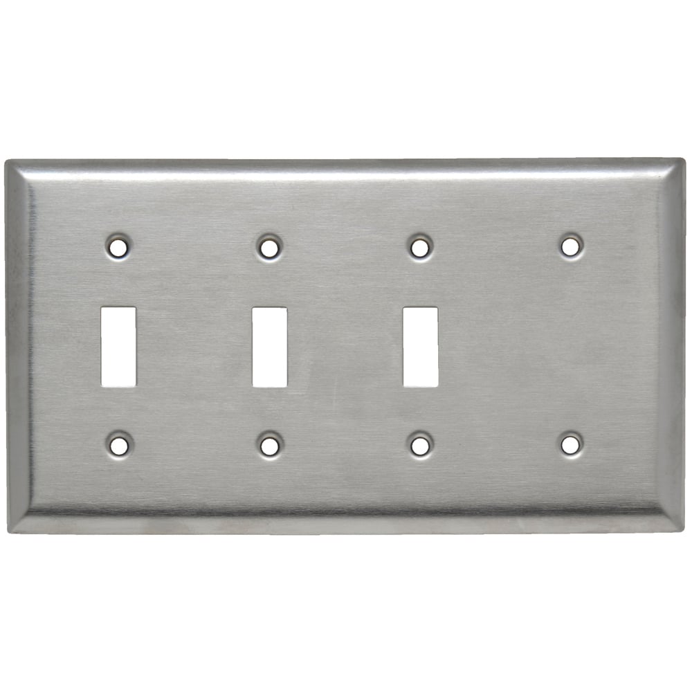 Combination Wall Plate, 3 Toggle Switch and, 1 Blank, Four Gang, 302 Stainless Steel