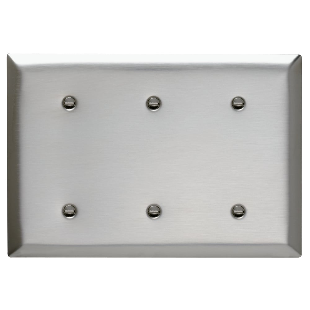 Smooth Metal Wall Plate 3gang Blank Strap Mounted 302 Stainless Steel