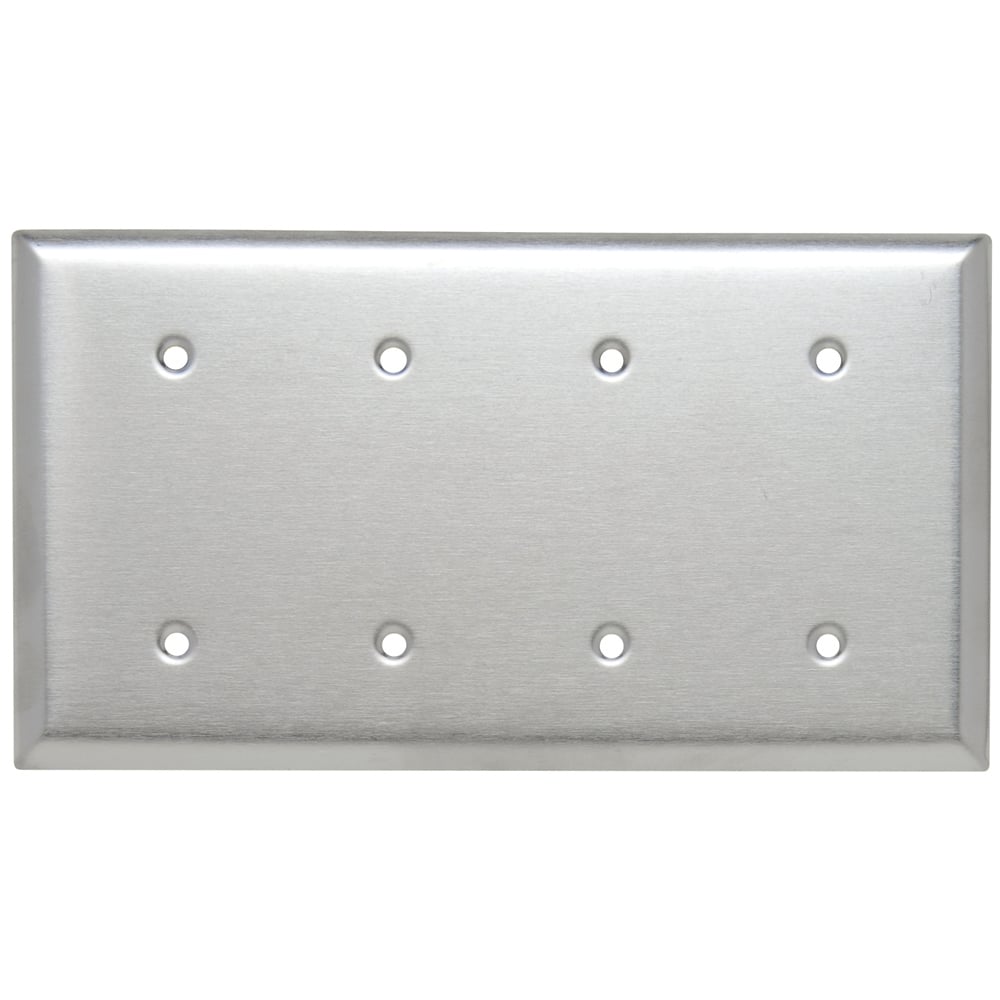 Smooth Metal Wall Plate 4gang Blank Strap Mounted 302 Stainless Steel