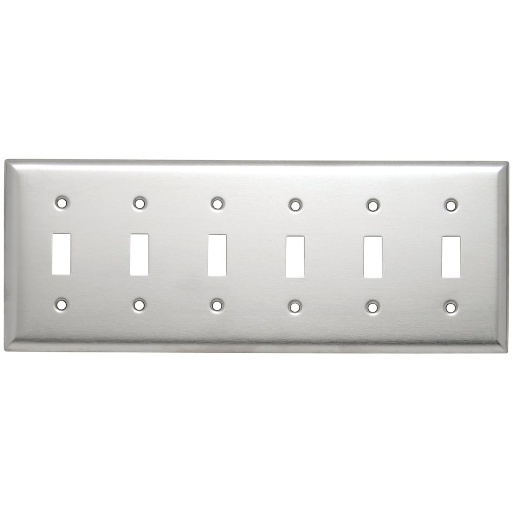 Smooth Metal Wall Plate, 6gang Toggle, 302 Stainless Steel