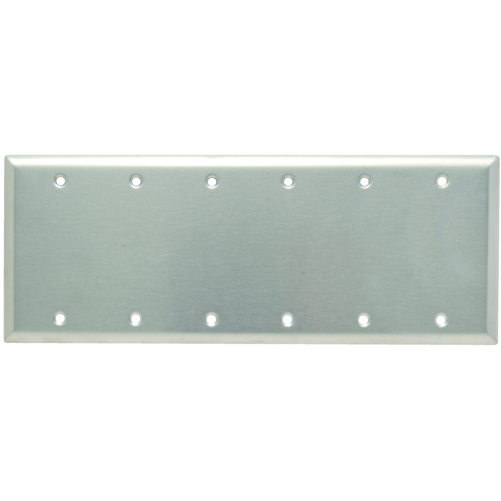 Smooth Metal Wall Plate, 6gang Blank, Box Mounted, 302 Stainless Steel
