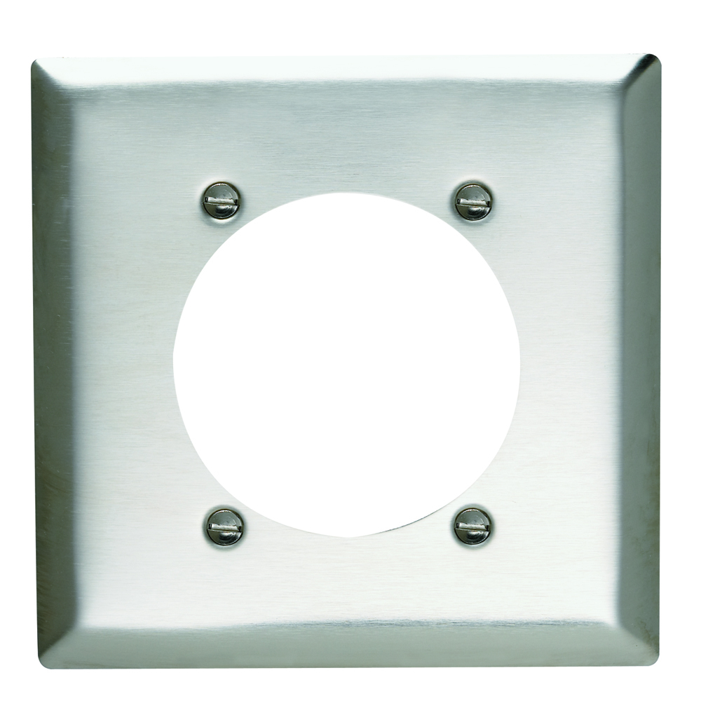 TwoGang Power Outlet Receptacle Opening, 2.4688 hole for 2.375 diameter device -4 mtg. holes, Smooth Metal Stainless Steel