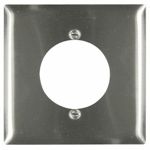 TwoGang Power Outlet Receptacle Opening, 2.1563 hole for 2.125 diameter device -2 mtg. holes, Smooth Metal.