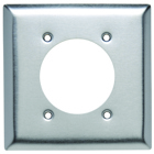 Two Gang Power Outlet Receptacle Opening, 2.2813 hole for 2.125 diameter device - 4 mtg. holes, Smooth Metal.