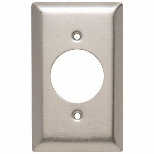One Gang Power Outlet Receptacle Opening, 1.5938 hole for 1.5625 diameter device - 2 mtg. holes, Smooth Metal.