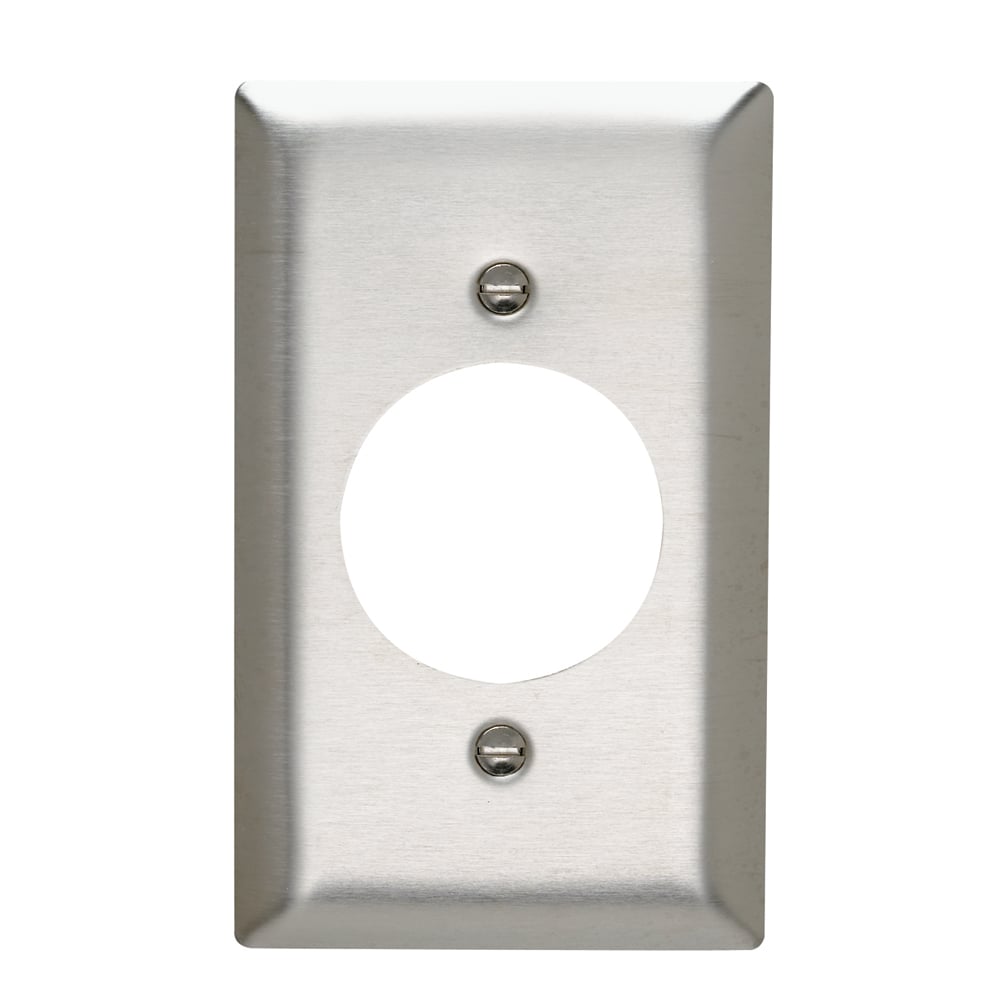 One Gang Power Outlet Receptacle Opening, 1.625 hole for 1.5938 diameter device - 2 mtg. holes, Smooth Metal.