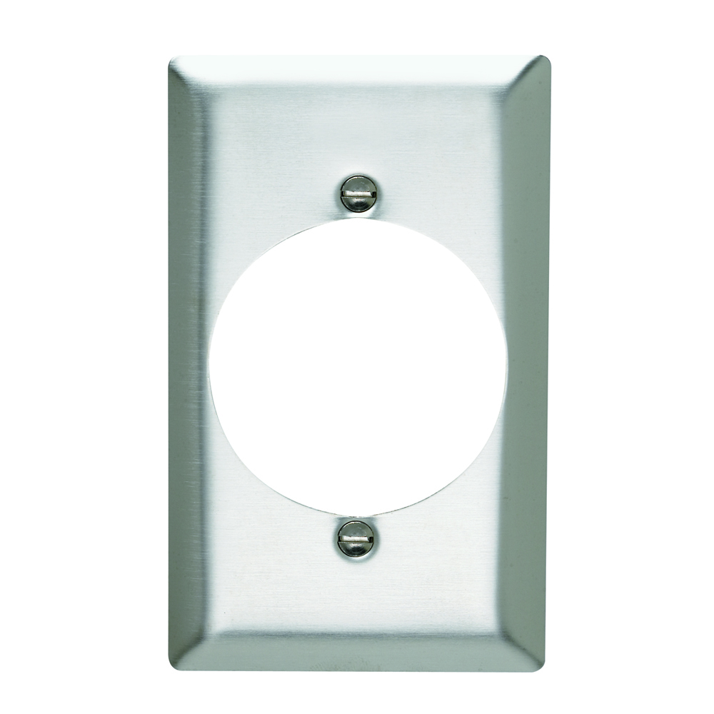One Gang Power Outlet Receptacle Opening, 2.125 hole for 2.094 diameter device - 2 mtg. holes, Smooth Metal.