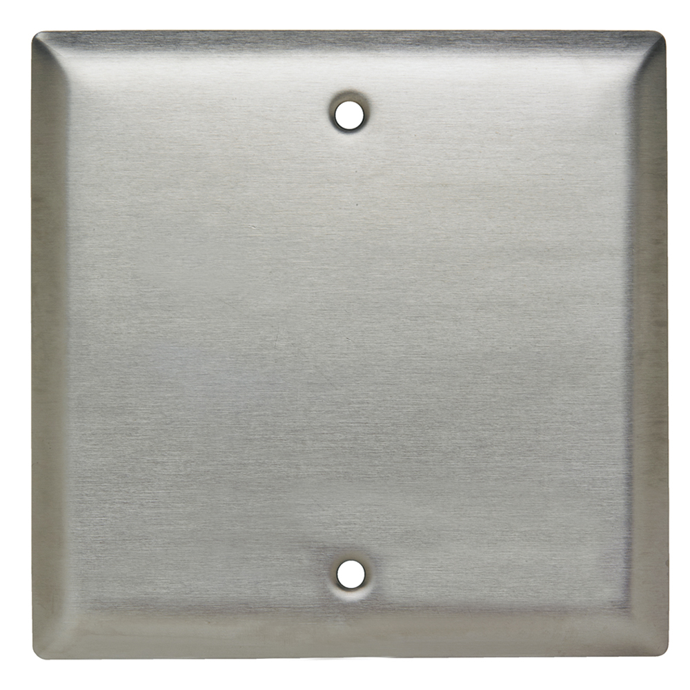 Two gang with center opening, blank box mount, stainless steel