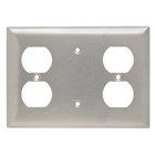 Combination Wall Plate, 1 Duplex Receptacle, 1 Blank and, 1 Duplex Receptacle, Three Gang, 302 Stainless Steel