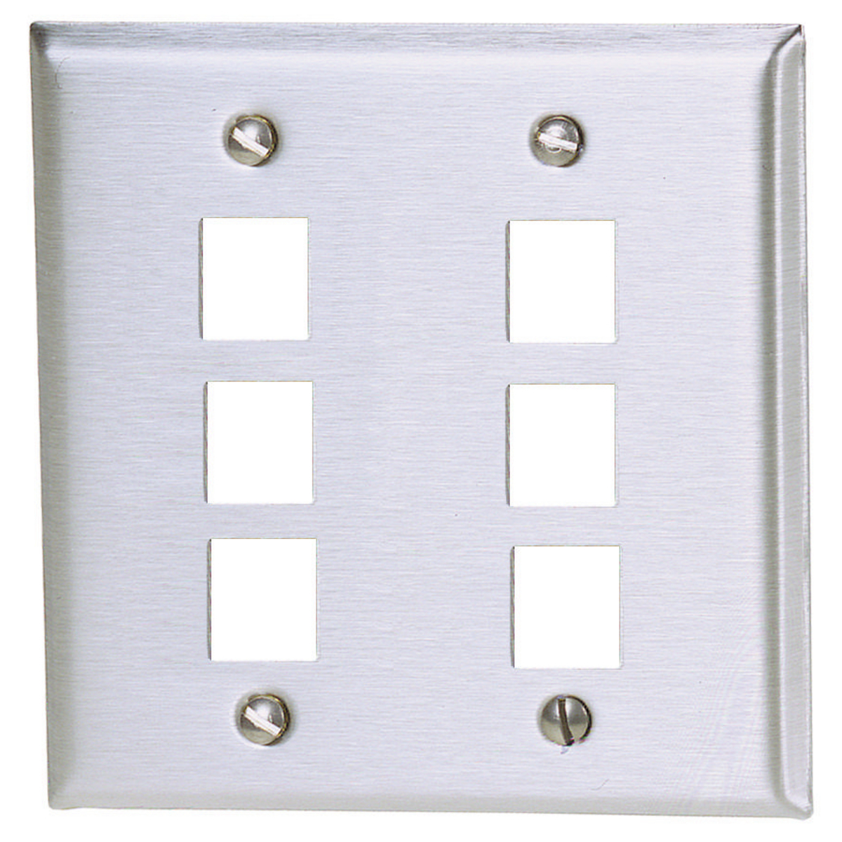 Phone/Data/Multimedia Faceplate, Stainless Steel Plate, Double-Gang, 6-Port