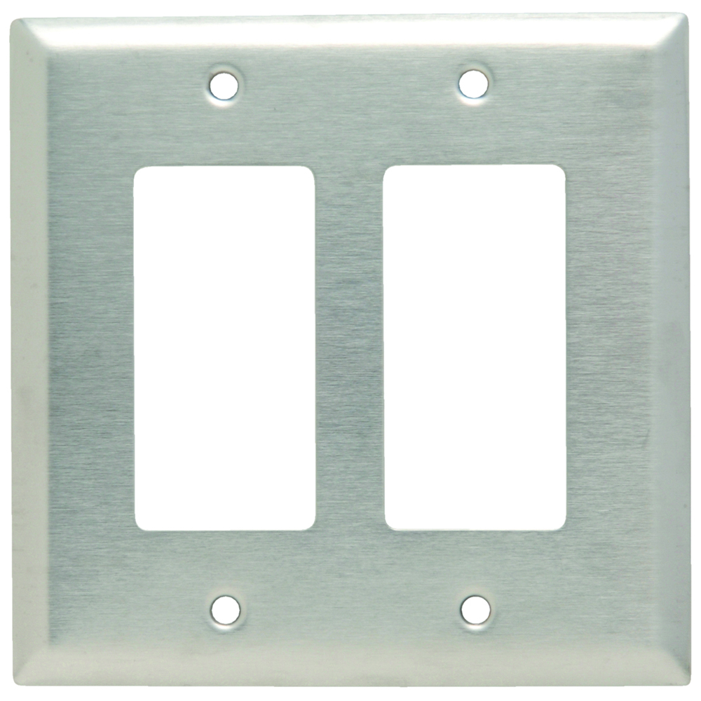 Smooth Metal Wall Plate, Junior-Jumbo 2gang Decorator, 302 Stainless Steel