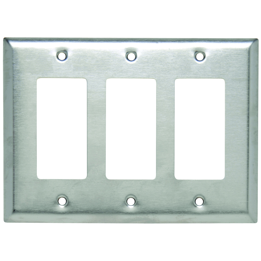 Smooth Metal Wall Plate Junior-Jumbo 3gang Decorator 302 Stainless Steel