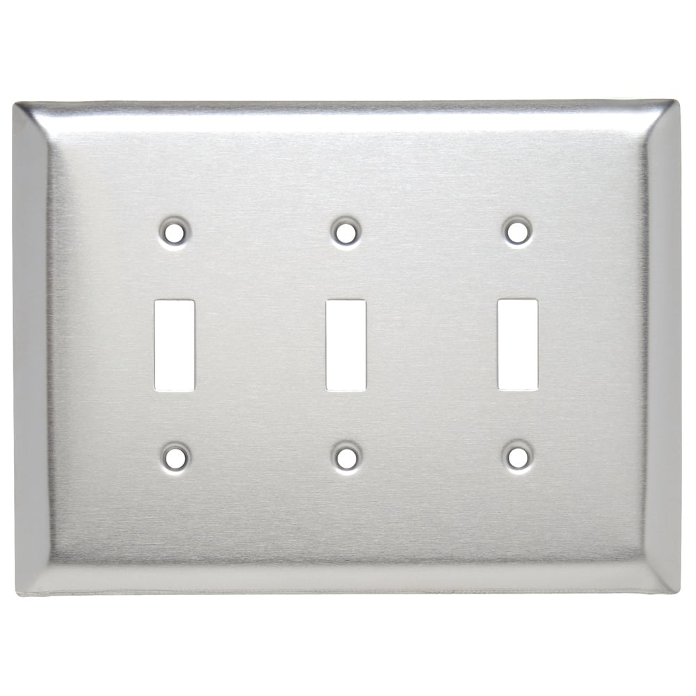 Smooth Metal Wall Plate, Jumbo 3gang Toggle, 302 Stainless Steel