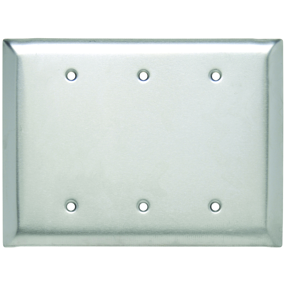 Smooth Metal Wall Plate, Jumbo 3gang Blank, Box Mounted, 302 Stainless Steel