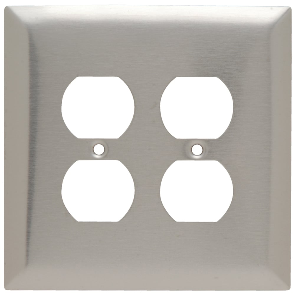 Duplex Receptacle Wall Plate, Two Gang, 302 Stainless Steel