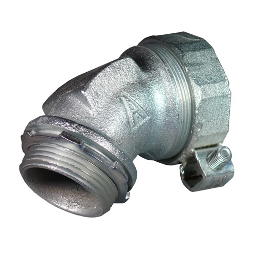 ST Series 45 Degree Liquidtight Connector With External Grounding Lug; 3 Inch, Malleable Iron, Chromate, Tapered NPT