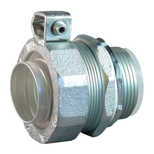 Straight Liquidtight Connector With Insulated Throat and External Grounding Lugs; 1-1/2 Inch, Tapered NPT, Malleable Iron, Chromate, Epoxy Powder Coat/Electro-Plated Zinc