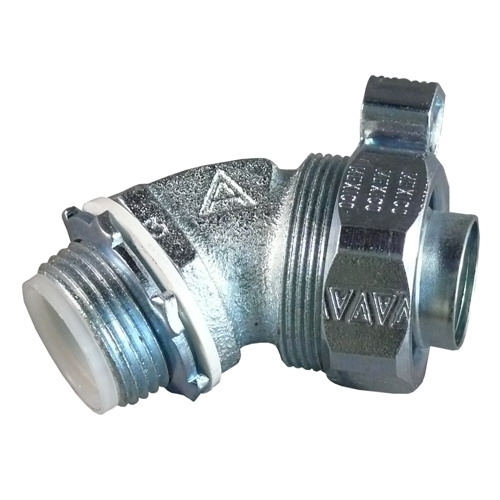45 deg Liquidtight Connector with Insulated Throat, 1/2 inch, Malleable Iron, Zinc Electroplated