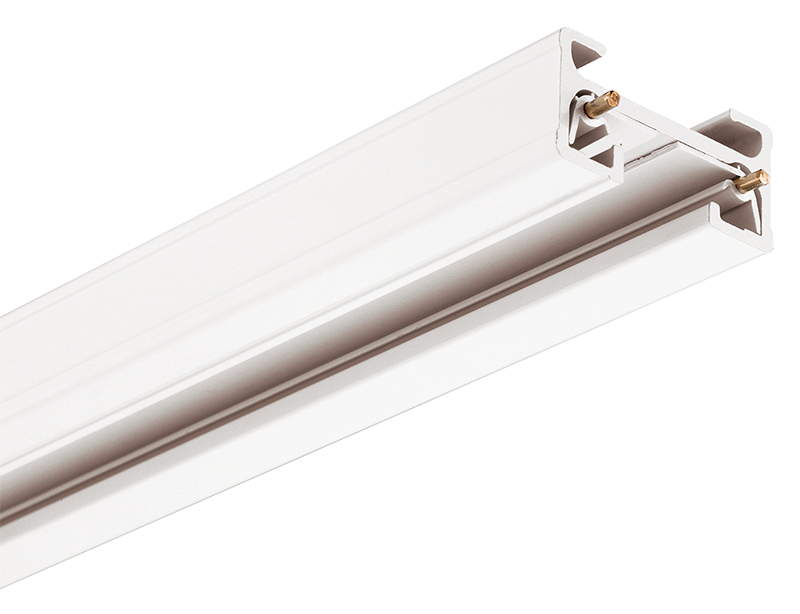 Trac-Master T-Series low-profile, single-circuit track sections can be surface or pendant mounted. They feature an I-beam cross section that provides added strength and rigidity in suspended pendant applications and are compatible with a full range of feed, connector, and mounting accessories to satisfy virtually any track lighting requirement. Track sections are available in 2-, 4-, 6-, 8-, and 12-foot lengths and accept all the fixtures in the exceptional Trac-Master and Trac-Lites product lines. Offered in white, black, natural, or silver.