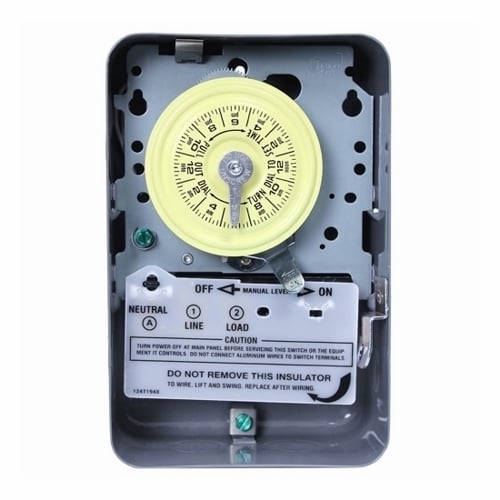 The heavy duty mechanical time switch is designed for industrial, commercial and residential applications. Features a high horsepower rating that is ideal for loads up to 40 amps resistive from 125-volts and direct 24-hour time switch control of most loads. All models are equipped with one &quot;ON&quot; and one &quot;OFF&quot; tripper. The unit contains a 1-circuit standard On/Off Single Pole Single Throw 40 Amps, 4000 watt capacity, 125 volts.