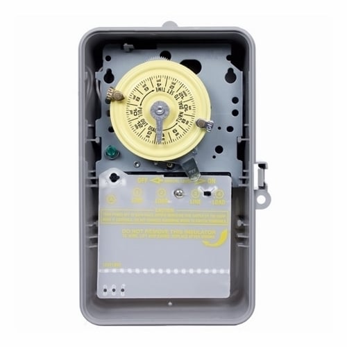 The NEMA 3R - Plastic Case 125 V SPST Gray Case The heavy duty mechanical time switch is designed for industrial, commercial and residential applications. Features a high horsepower rating that is ideal for loads up to 40 amps resistive from 120-volts and direct 24-hour time switch control of most loads. All models are equipped with one "ON" and one "OFF" tripper. The unit contains a 1-circuit standard On/Off Single Pole Single Throw 40 Amps, 4000 watt capacity, 120 volts.