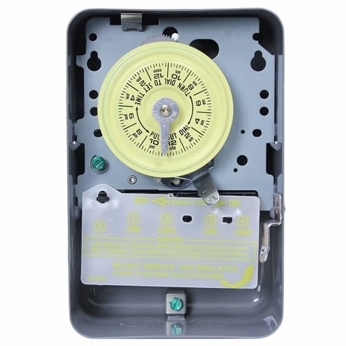 The NEMA 1 - 125 V 2HP DPST The heavy duty mechanical time switch is designed for industrial, commercial and residential applications. Features a high horsepower rating that is ideal for loads up to 40 amps resistive from 120-volts and direct 24-hour time switch control of most loads. All models are equipped with one "ON" and one "OFF" tripper. The unit contains a 1-circuit standard On/Off Double Pole Single Throw 40 Amps, 4000 watt capacity, 120 volts.
