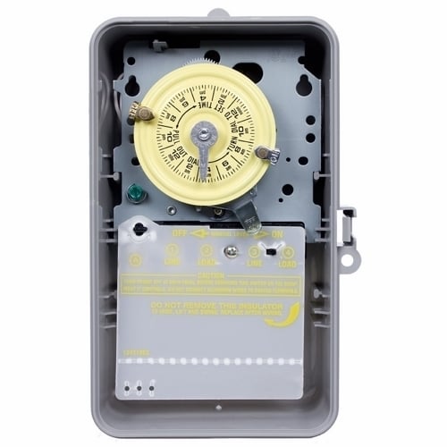 The heavy duty mechanical time switch is designed for industrial, commercial and residential applications. Features a high horsepower rating that is ideal for loads up to 40 amps resistive from 120-volts and direct 24-hour time switch control of most loads. All models are equipped with one "ON" and one "OFF" tripper. The unit contains a 1-circuit standard On/Off Double Pole Single Throw 40 Amps, 4000 watt capacity, 120 volts.