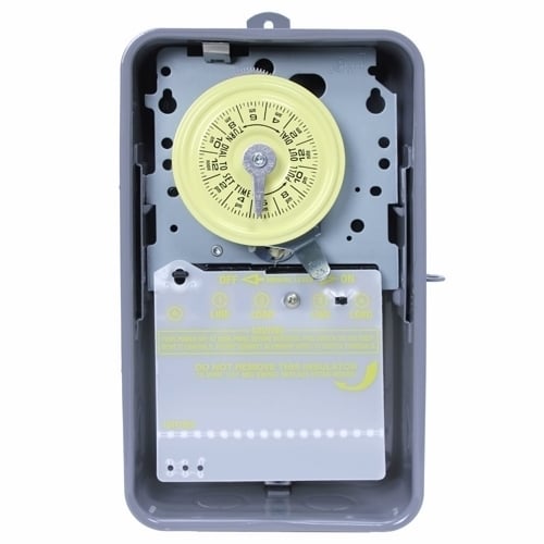 The NEMA 3R - Steel Case 208-277 V DPST Gray Case The heavy duty mechanical time switch is designed for industrial, commercial and residential applications. Features a high horsepower rating that is ideal for loads up to 40 amps resistive from 120-volts and direct 24-hour time switch control of most loads. All models are equipped with one "ON" and one "OFF" tripper. The unit contains a 1-circuit standard On/Off Double Pole Single Throw 40 Amps, 4000 watt capacity, 208-277 VAC 60 Hz.
