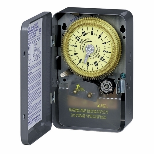 This 125v Series Mechanical Time Switches provide up to 96 operations (48 ON/48 OFF) every 24 hours, with minimum ON/OFF times of 15 minutes. These time switches are ideal in areas where shorter duration ON/OFF times are required.