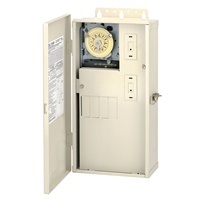 The One T104M in 16 X 8 X 4 In. Outdoor Enclosure The T20000R Series Control Panels Feature an all-weather Enclosure and Contain a 4 Circuit Breaker Base, an Equipment Grounding Bar and a Mechanical Time Switch Mechanism