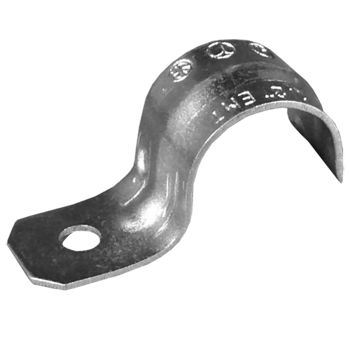 Features:2.86IN Length X 0.87IN Width X 1.5IN Height, 3/8IN Dia Hole, For EMT, Standard:UL, CSA, Size:1.25IN, Material:Steel, Finish:Zinc Plated