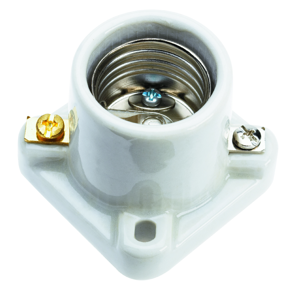 Medium base, porcelain, pony cleat typpe, terminal screws. White.