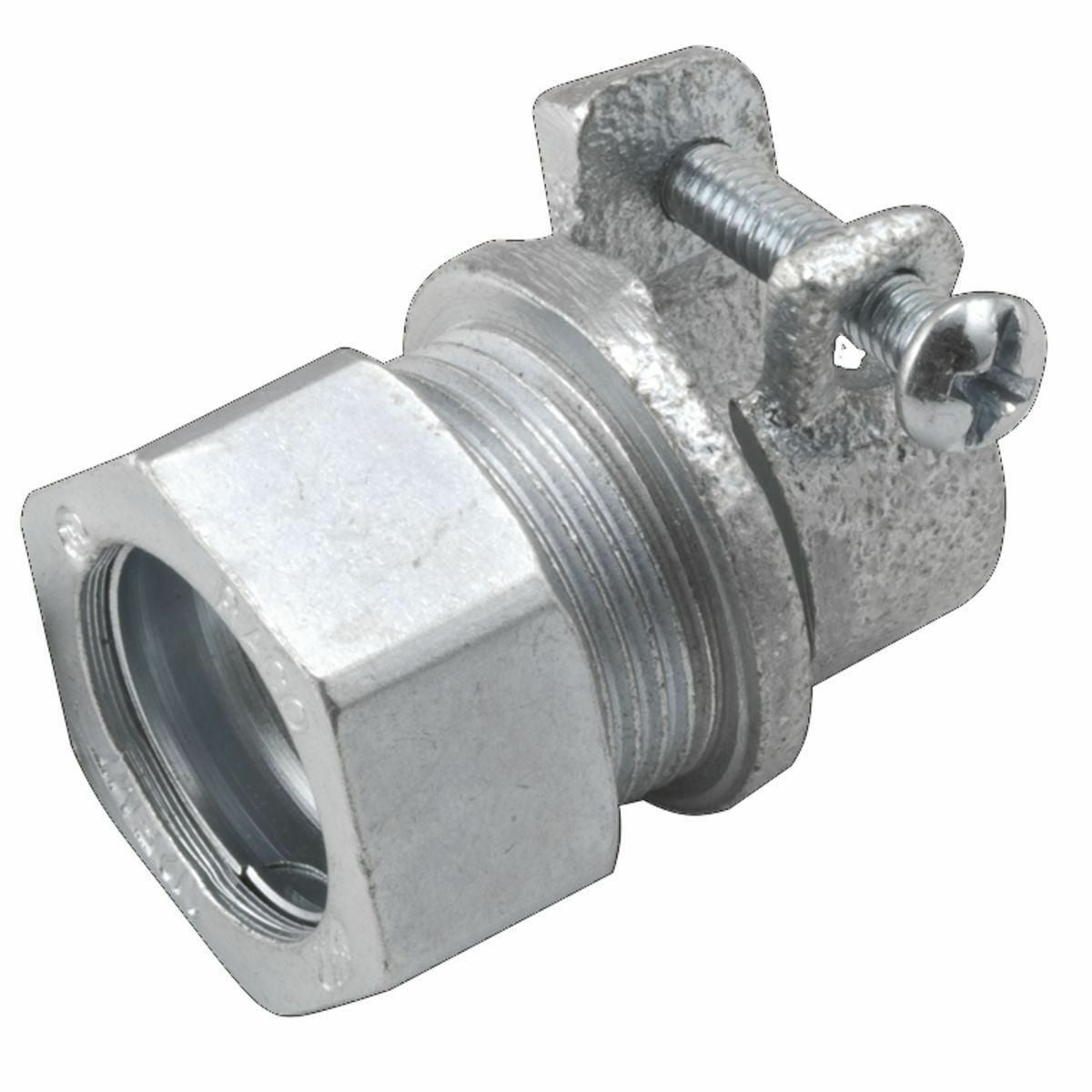 Flex to EMT Couplings, Squeeze/Compression Malleable Iron, 3/8 In.FlexSize, 1/2 In. EMT Size