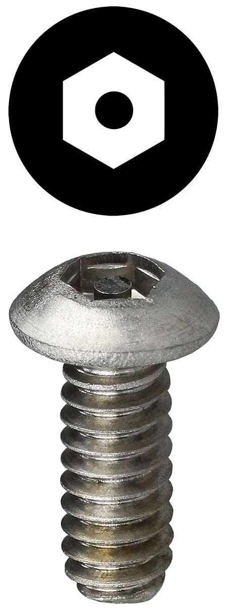 Machine Screw, 18-8 Stainless Steel material, 1 in. length, #6-32 thread size, Button head type, Hex Pin drive type