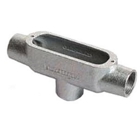 OZ-Gedney Spec 5 Type TB Conduit Body, 3/4 IN Hub, Length: 6-1/4 IN, 1-1/2 IN Width, Malleable Iron, Finish: Zinc Electroplated With Aluminum Enamel, Connection: Tapered FNPT, 3 (6 AWG) Conductors, 7 CU-IN Volume, Third Party Certification: UL File