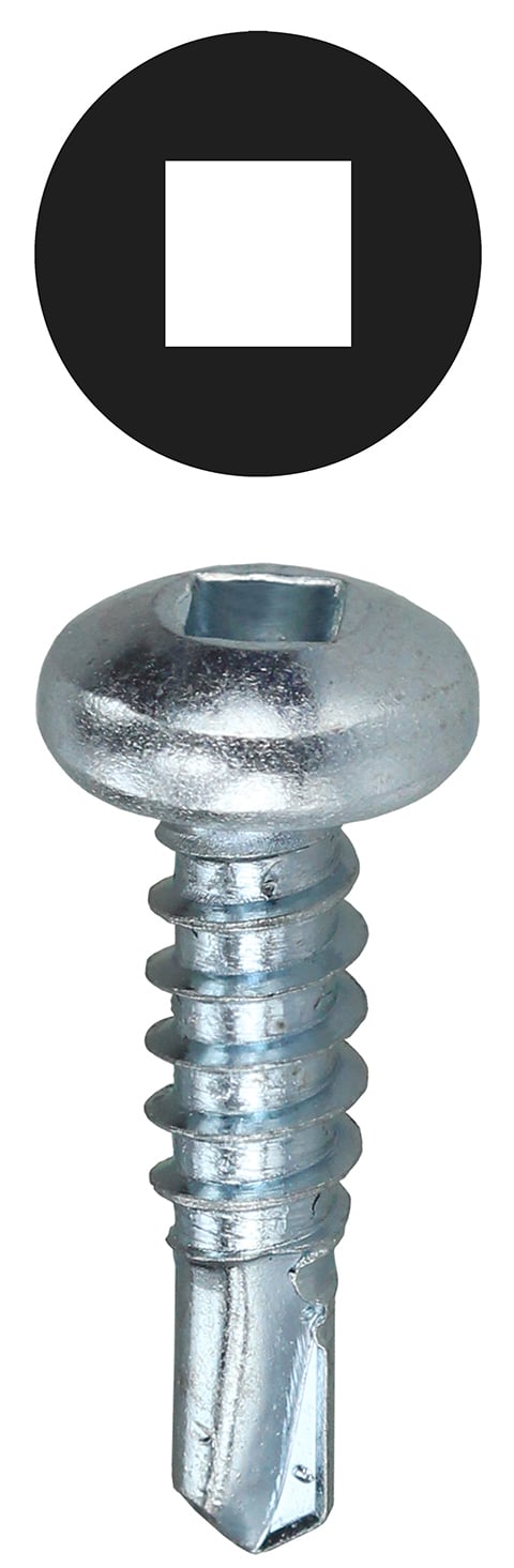 TEKDD101 Self-Drilling Screw, #10, 1 in OAL, Pan Head, Square Drive, Steel, Zinc Plated
