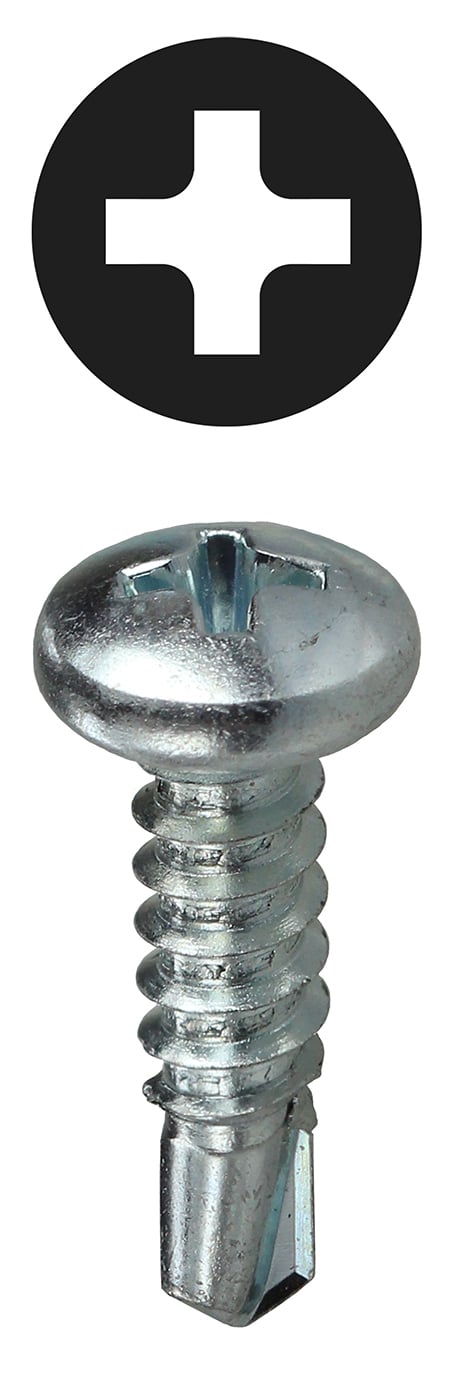 TEKPH612 Self-Drilling Screw, #6, 1/2 in OAL, Pan Head, Phillips Drive, Steel, Zinc Plated