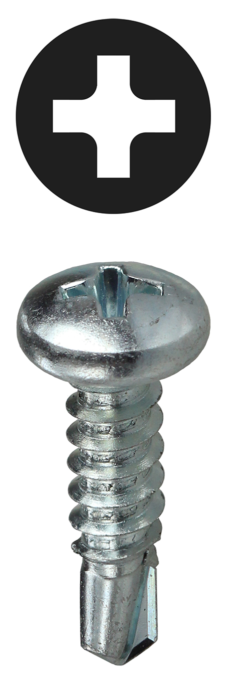 TEKPH8114 Self-Drilling Screw, #8, 1-1/4 in OAL, Pan Head, Phillips Drive, Steel, Zinc Plated